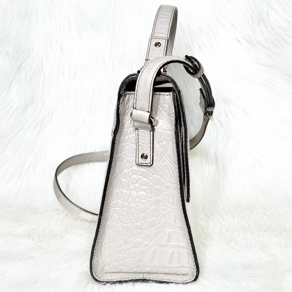 SOLD-Kate Spade Croc Leather Medium Satchel Handbag, Cream Ivory Beige - Picture 7 of 12